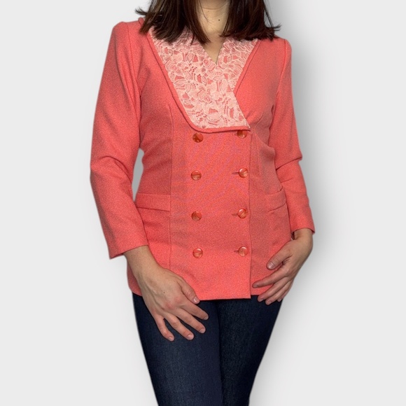 Vintage 1960s Custom Tailored, Peach, Lace, Double Breasted, Blazer - Picture 1 of 6